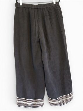 NWOT Pure Jill Black Embroidered Cotton Gauze Cropped Wide Leg Ankle Pants M